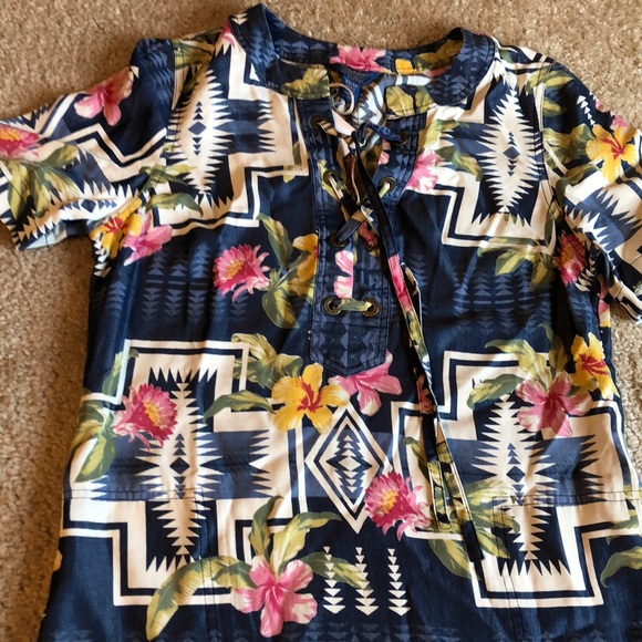 Tommy Bahama Aloha Shift denim Dress blue pink floral flowers yellow size XS - Picture 4 of 8